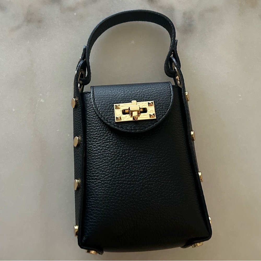 Anna Paola Mini Purse Black Leather made in Italy